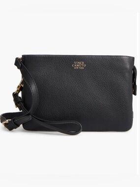Vince Camuto Black Pebbled Leather vintage minimalist crossbody and wristlet